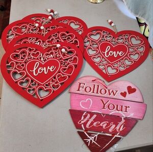 Valentine's Decorations, 5 Wooden Cutouts And 1 Wooden Fold-away.